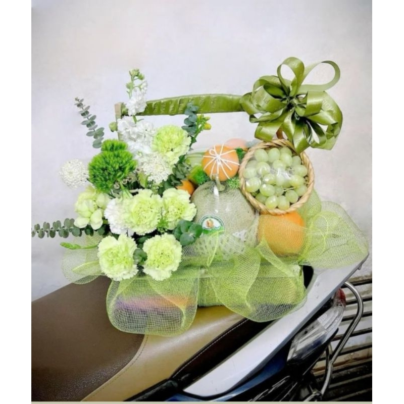 

greenish fresh basket of fruits bouquets bucket buket buah bunga segar kekasih sahabats order segera instan sameday korean japanese style