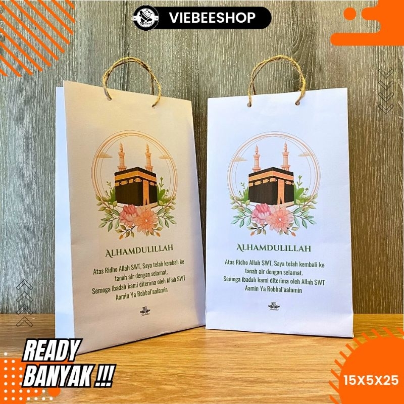 

PAPERBAG WARNA PUTIH SOUVENIR HAJI UMROH TERMURAH READY SIAP KIRIM UK -+15x5x25