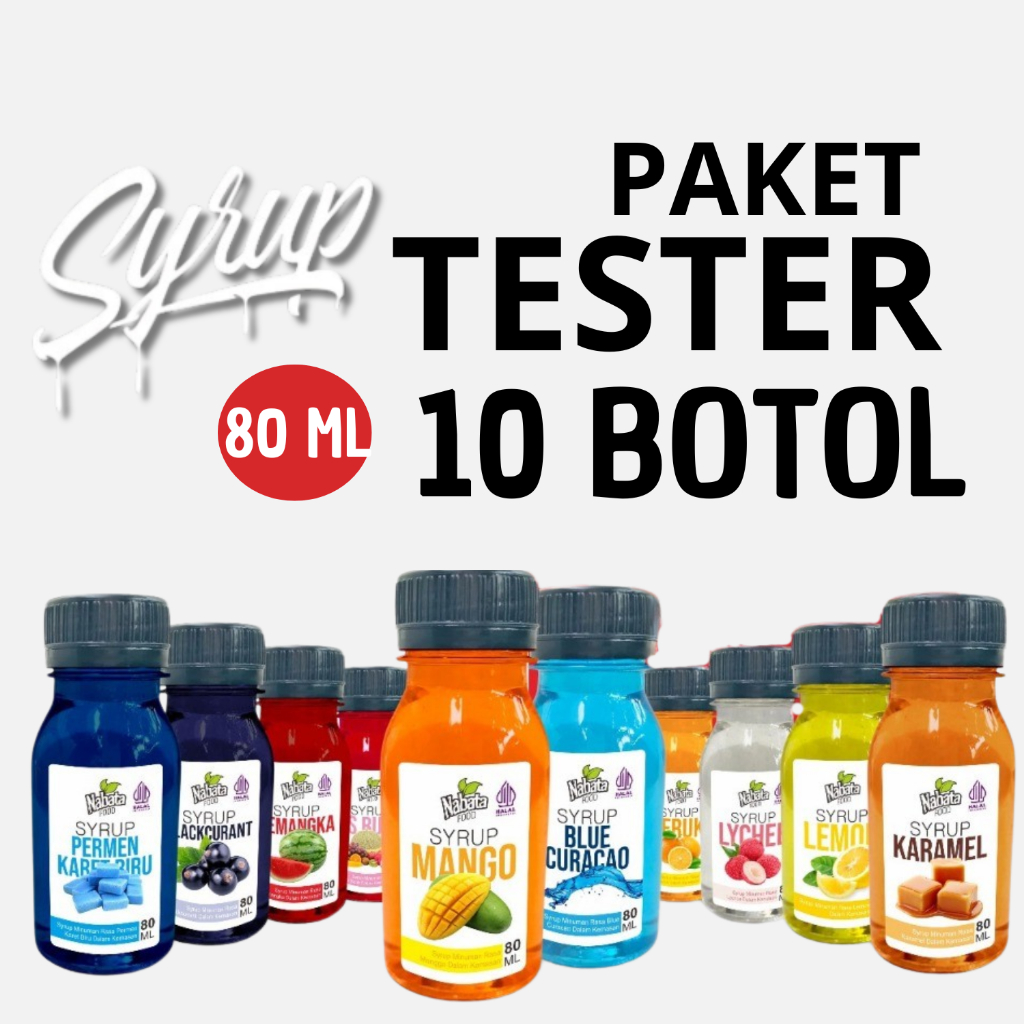 

Sirup Paket Tester 80ml - Syrup Paket Sempel 80ml Isi 10 Botol Nabata Drink | Bisa Pilih Rasa