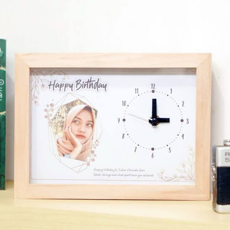 2D jam custume foto bingkai kayu