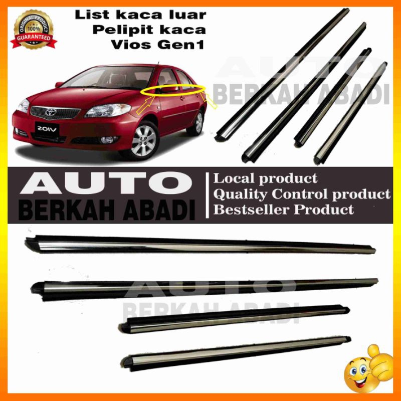 pelipit kaca/list kaca vios gen1 1set 4pcs(karet list kaca pelipit luar vios gen1)
