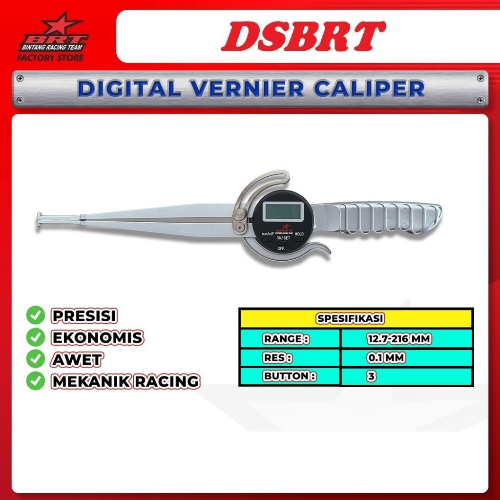 DIGITAL CALIPER BRT Kaliper Jangka Bubut Ukur Diameter Stelan Dalam Porting 12.7-216mm