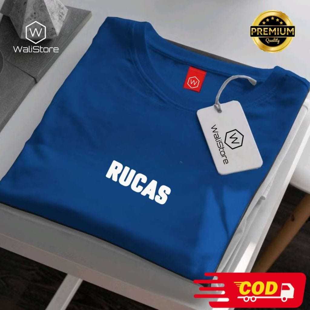 Baju Kaos Rucas Lengan Pendek motip Simple original Distro - Kaos Pria Murah - Kaos Rucas Biru text 