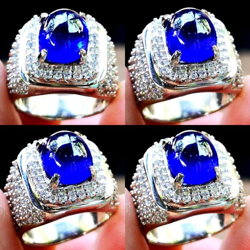 Cincin Pria natural royale blue sapphire crystal asli
