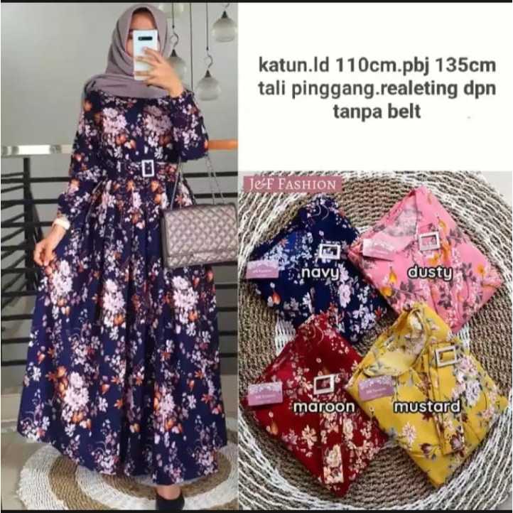 New Arrival Gamis Motif Bunga Sakura Model Tali Samping Pollycotton Terbaru