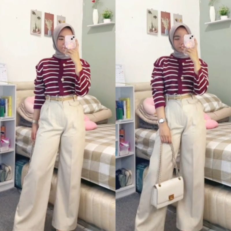 One Set Wanita / Cardigan Knit + Oro Pants Haighwaist / Setelan Wanita / Setelan Wanita Kekinian / O
