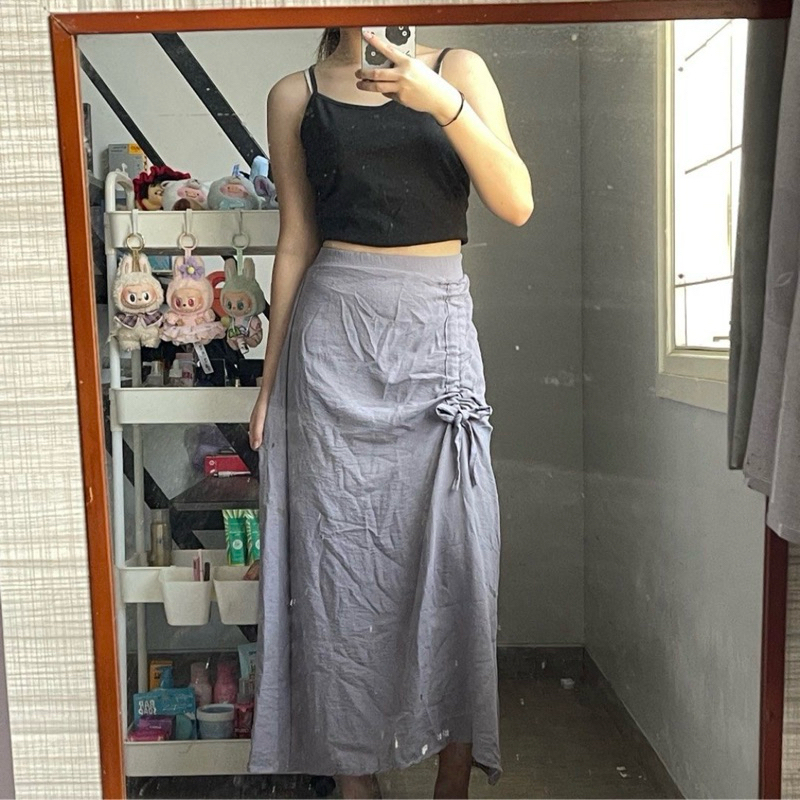 rok serut bali highwaist maxi summer skirt ruched preloved