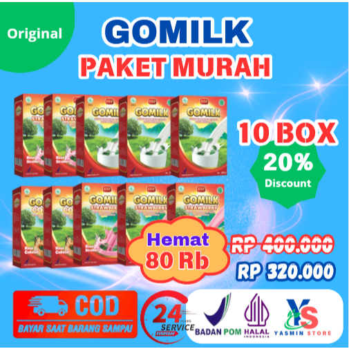 

[PAKET PROMO] [BISA COD] Paket Murah 10 Box Susu Kambing Etawa plus herbal GOMILK 200 gr