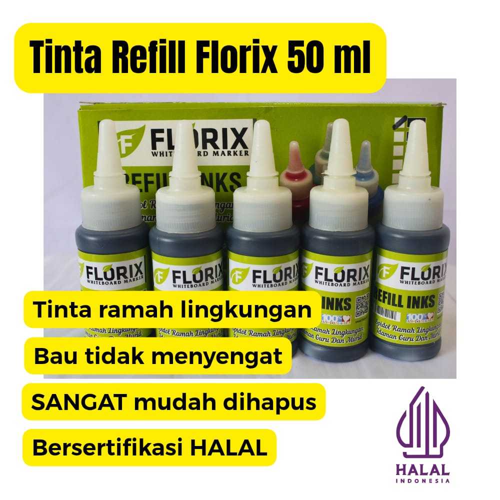 

Tinta Spidol Whiteboard FLORIX 50ml Isi 5 Botol - Tinta Refill Spidol