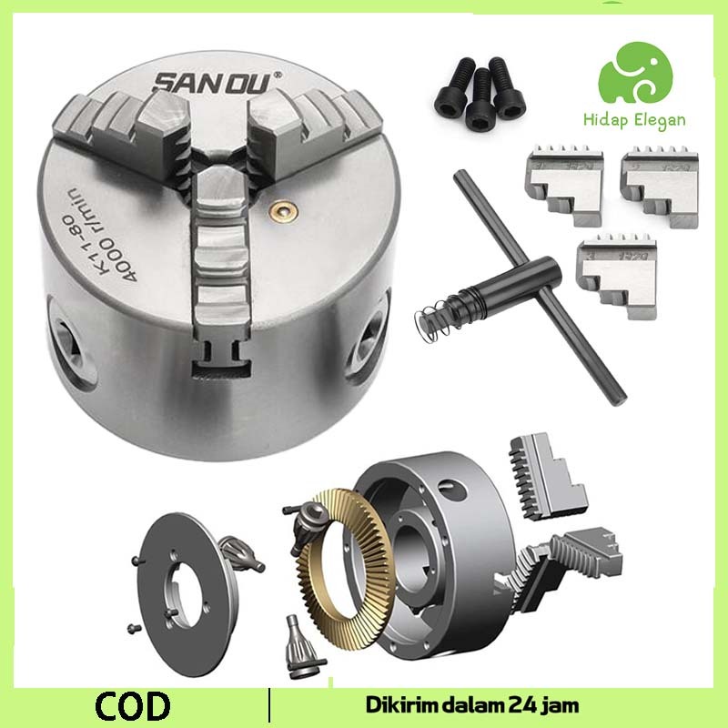 1set Chuck Mesin Bubut Cuck Bubut Kepala Bubut Cekam Mesin Bubut Chuck Lathe 3 Jaw Catok Bubut  Lath