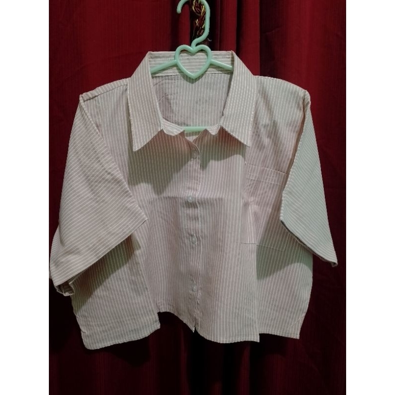 PRELOVED KEMEJA SALUR PINK CROP