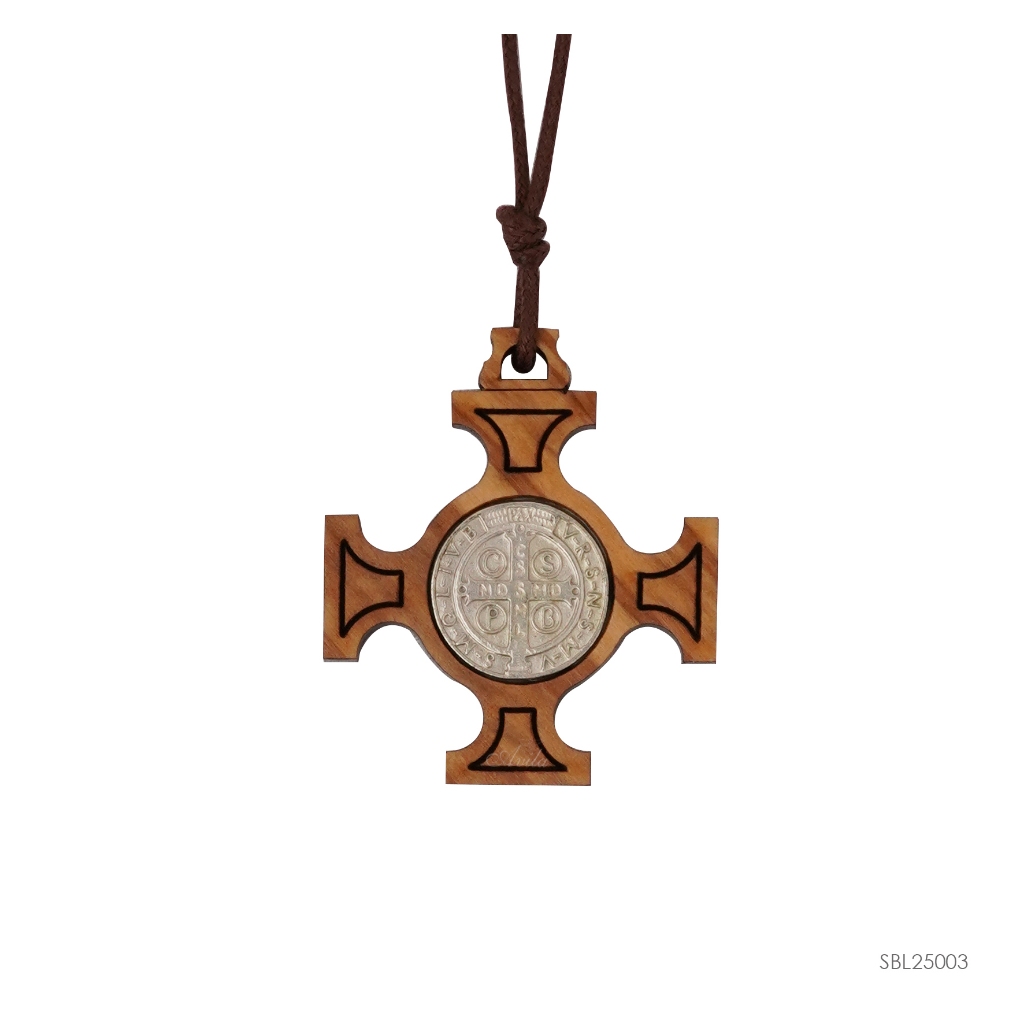 Kalung Salib Kayu Olive  St.Benedict Celtic