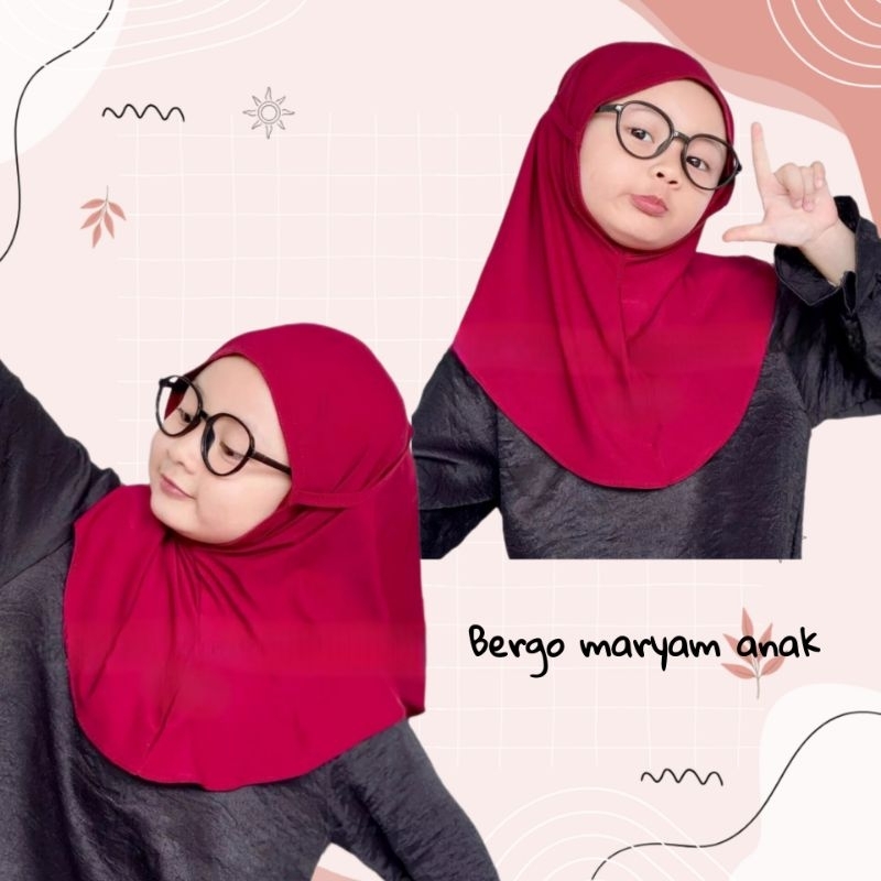 Kerudung anak perempuan Bergo maryam Hijab jersey instan Kerudung anak 1-5 tahun Jilbab tali belakan