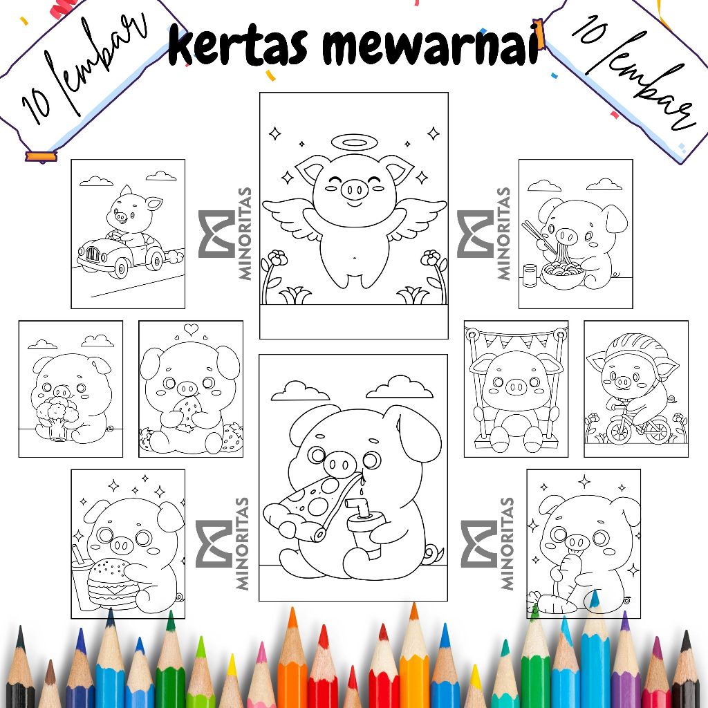 

10 Lembar Kertas Mewarnai PIG A (TERMURAH DI SHOPEE) Tebal 80 gsm