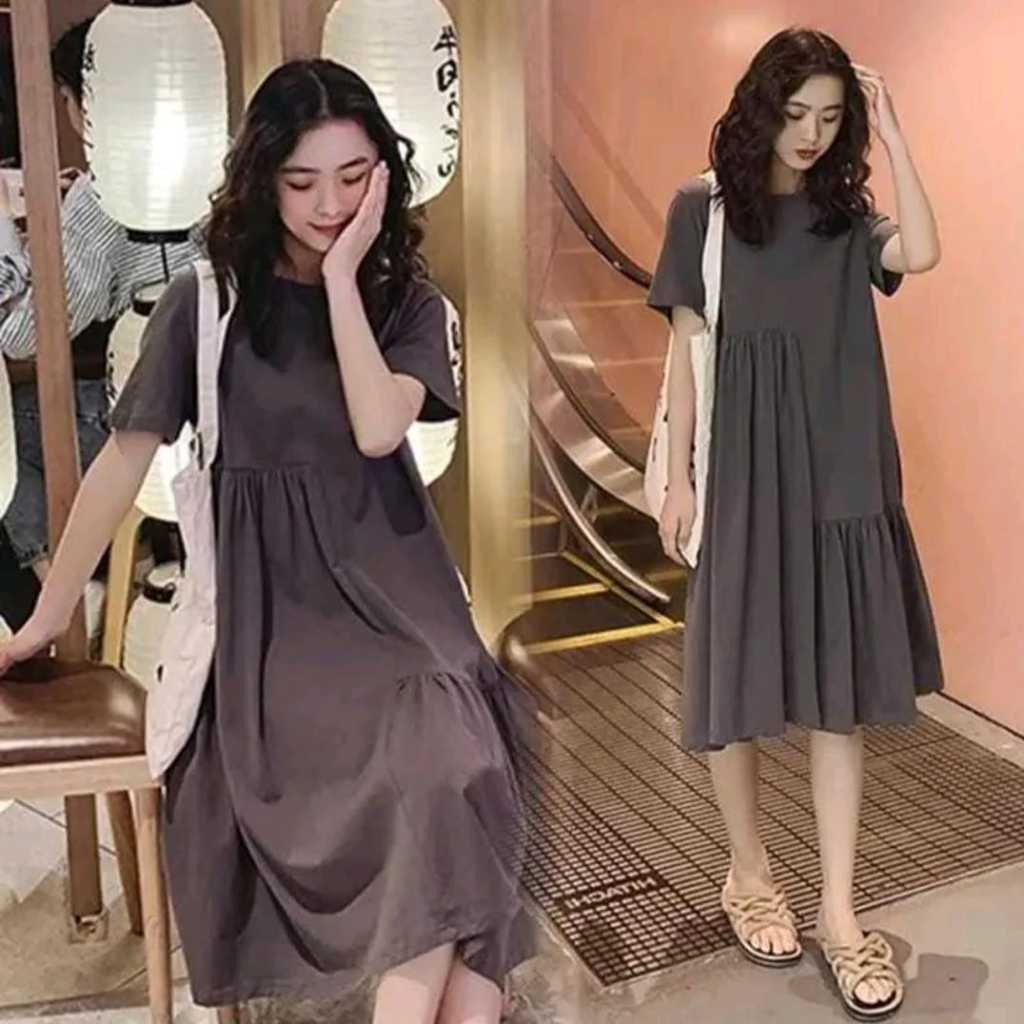 NUWA MIDI DRESS KATUN COMBED / MIDI SESIL REMPEL BUSUI / MIDI SUSUN LENGAN PENDEK / MIDI DRESS RAYON