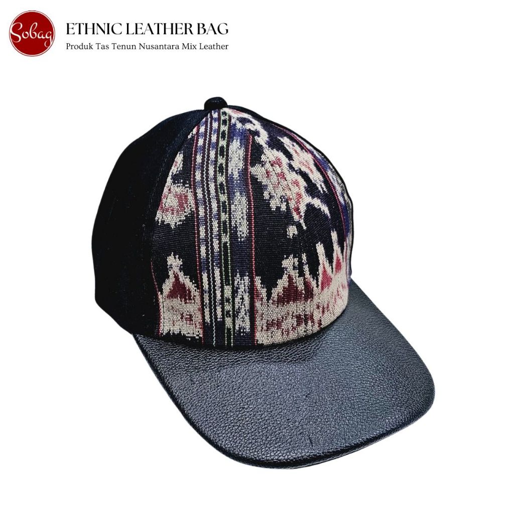 (Banyak Motif) TOPI BASEBALL Tenun Tangan NTT mix Kulit Sapi Asli