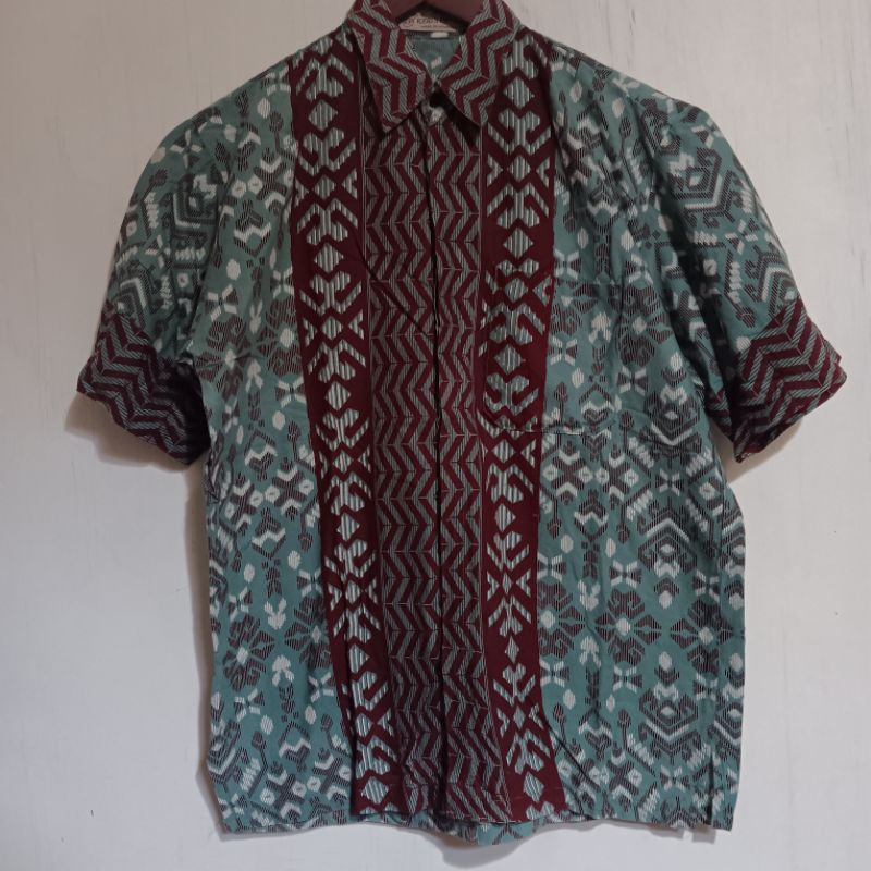 PRELOVED Kemeja Batik Hijau Tosca Mint Baju Kerja