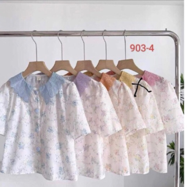 Blouse katun bordir kerah mahkota