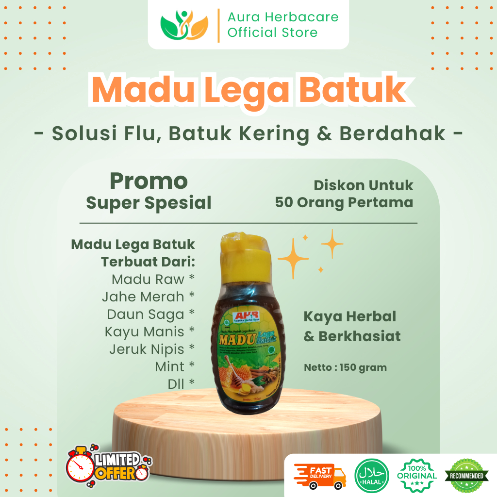 

Madu Lega Batuk - Efektif Atasi Flu, Batuk Kering & Berdahak