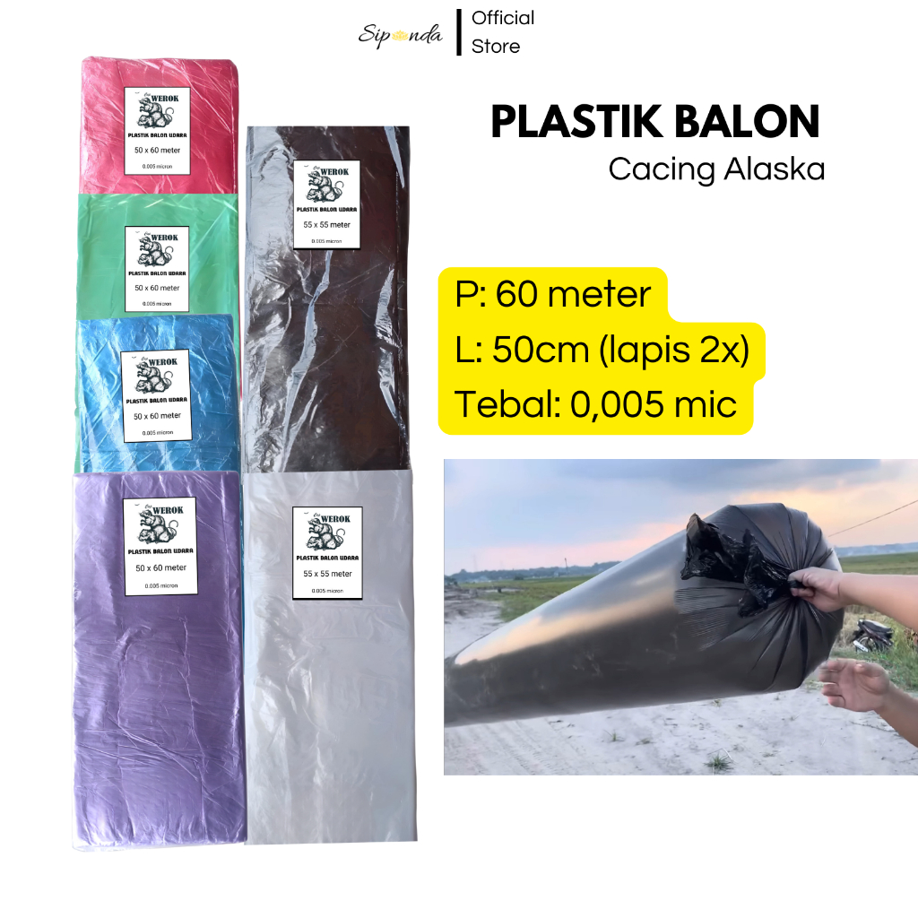 Plastik Balon Udara Cacing Alaska Panjang cap WEROK - Lampion Terbang/ Layangan Papiran 50x60meter