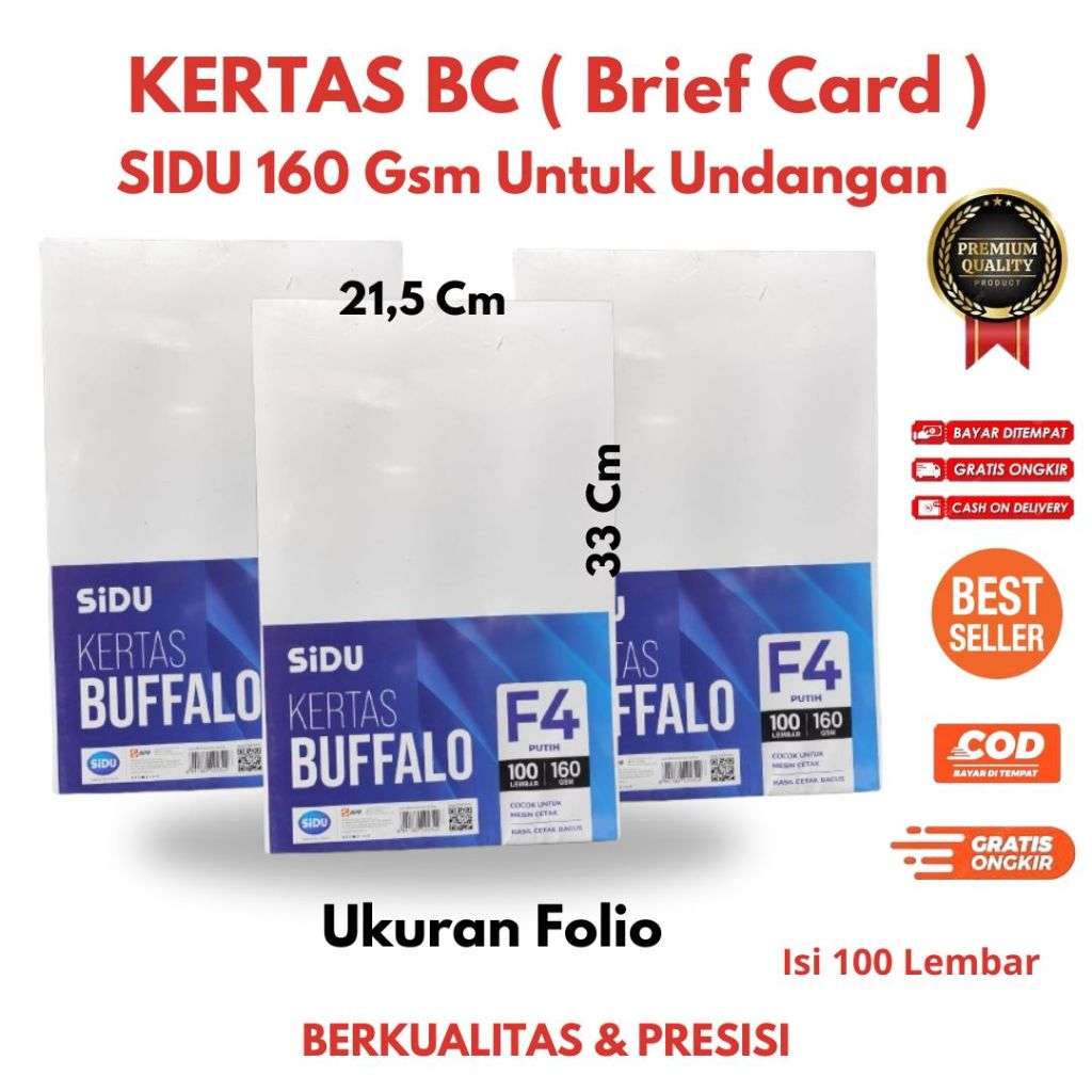 

Kertas BC Brief Card Undangan SIDU 160 gsm Kertas Manila Ukuran Folio F4 isi 100 lembar