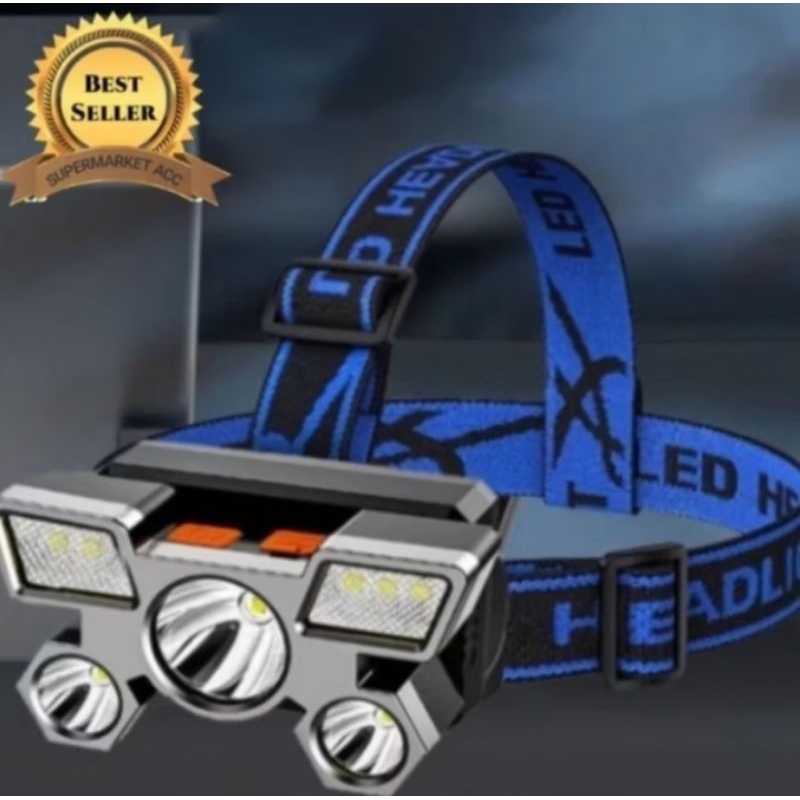 Senter Kepala Super Terang Usb Led Headlamp 5 LED