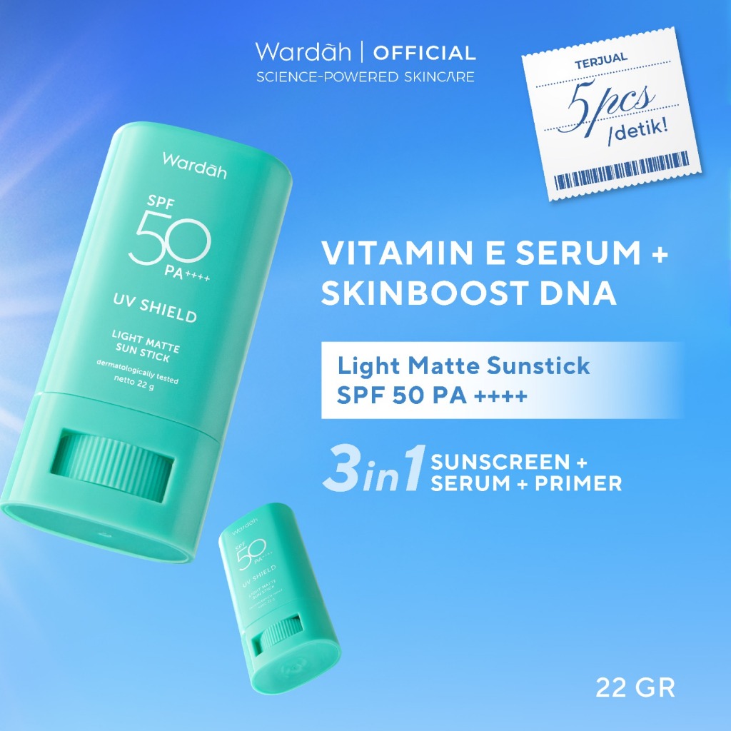 WARDAH UV Shield Light Matte Sun Stick SPF 50 PA +++ 22 g - Sunscreen Wajah 0% Alkohol dan Sebum Con