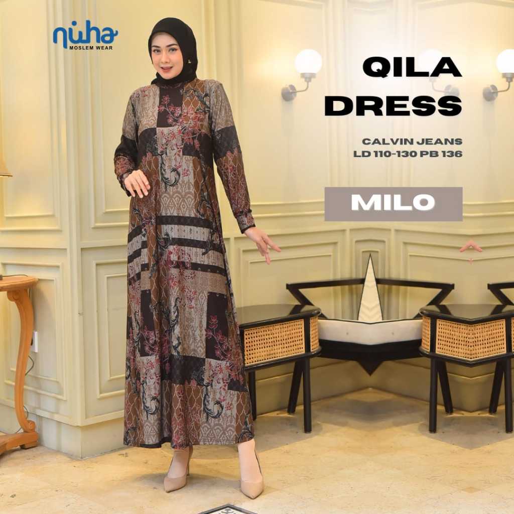 Qila Gamis Muslimah Super Jumbo Ld 110 130 Calvin Jeans Premium Motif Bunga Adem Tebal Melar