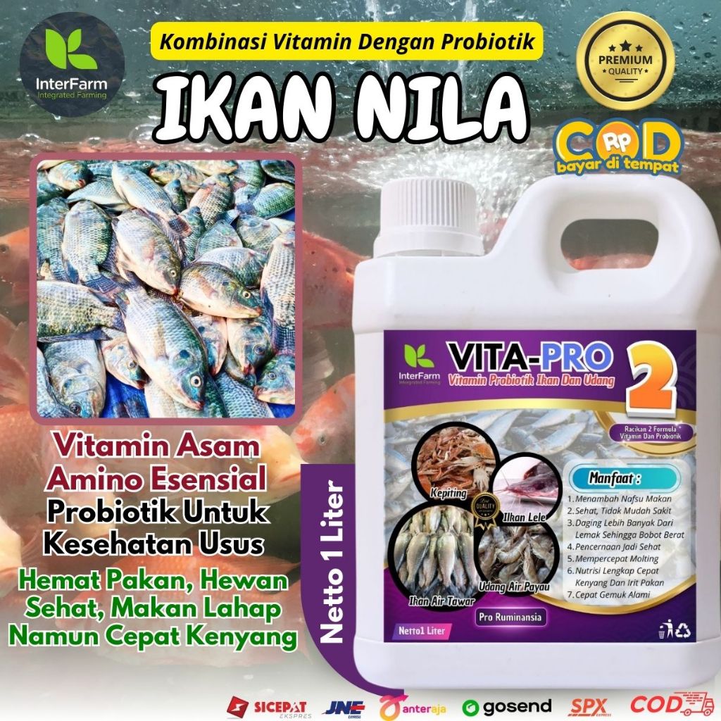 VIT+PRO IKAN NILA, VITAMIN Ikan nila agara cepat besar, Probiotik pemacu penggemuk ikan Nila