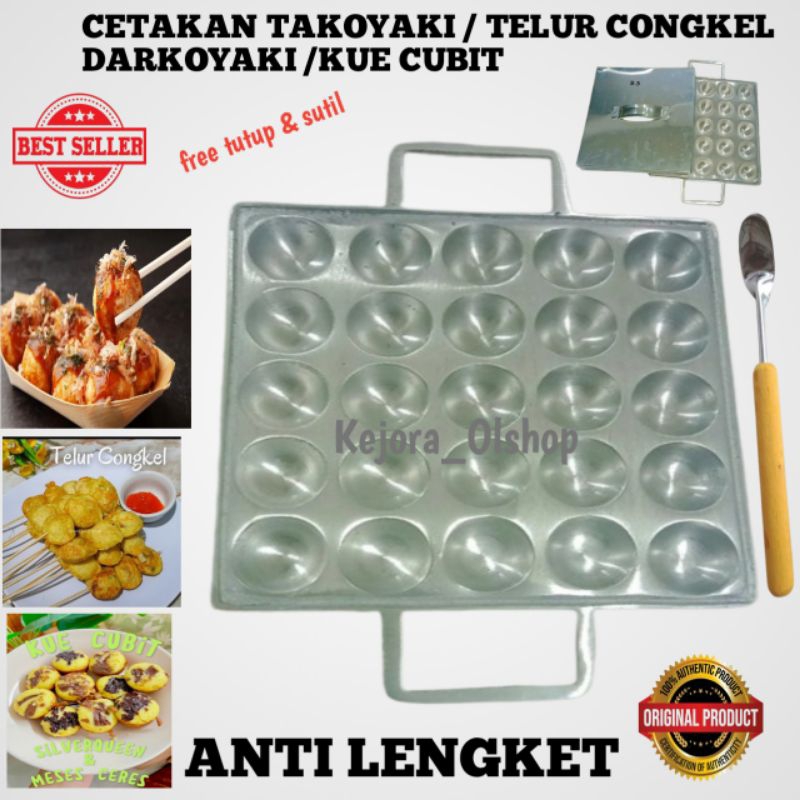 CETAKAN TAKOYAKI / TELUR CONGKEL / KUE CUBIT   LUBANG 25 Free Tutup & Sutil Mini