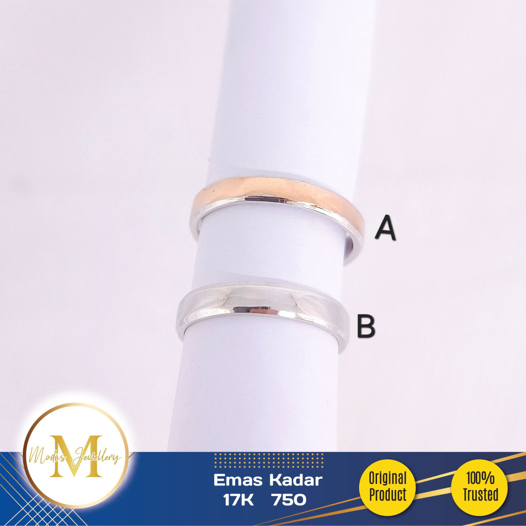 MODIS JEWELLERY - Cincin Kelingking/Anak Polos Flat Kilap Putih Rosegold - Emas 17k  750
