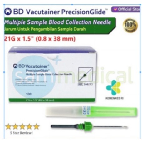 BD Vacutainer PrecisionGlide Multi Sample Needle 21G x 15 Green per pcs