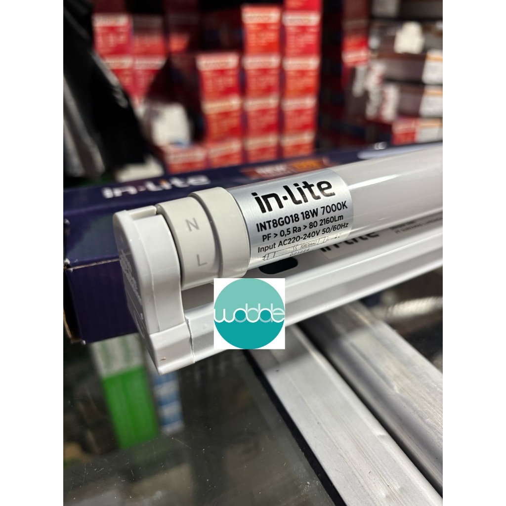 INT8G018 SET IN LITE LED KAP + LAMPU T8 SET 18W 120CM SINGLE ENDED INT8G018SET / 18W 18 Watt Lampu T