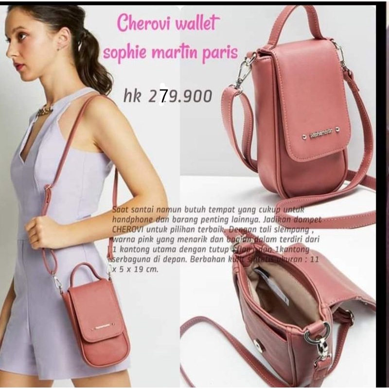 Dompet HP Tali Panjang Wanita Cherovi Pink Sophie Martin Paris Eksclusive Premium Casual Simple Orig