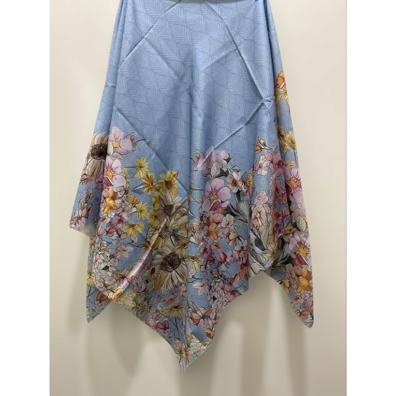 [VOAL SQUARE MOTIF] Jilbab Segiempat Voal Motif Bunga Biru