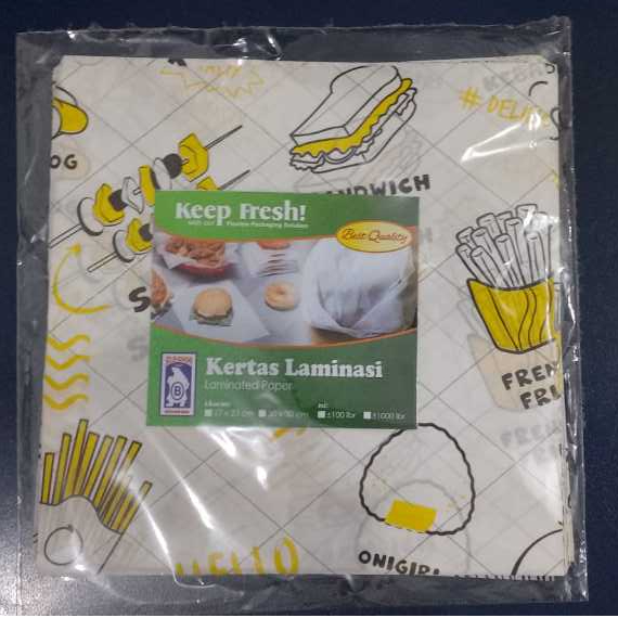 

Kertas Nasi Motif 15x15 cm Paper Wrap 50 pcs Printing Laminasi Food Grade Koran Yellow