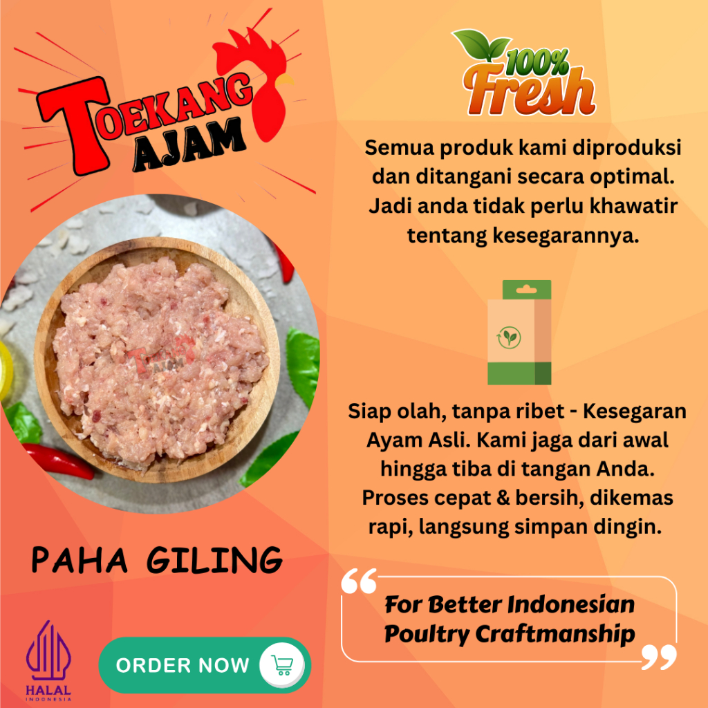 

DAGING AYAM PAHA POLOS GILING KASAR / SEDANG / HALUS , PAHA POLOS GILING FRESH/BEKU