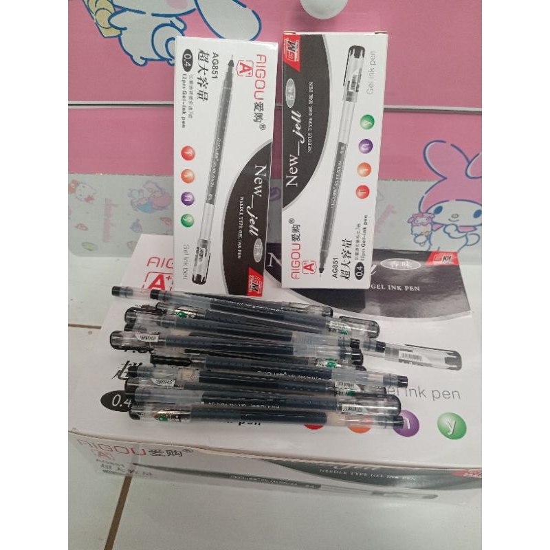 

Ballpoin / Balpen / Pulpen Gel AIGOU AG851 0,4mm Tinta HITAM Per Pack isi 12 pcs