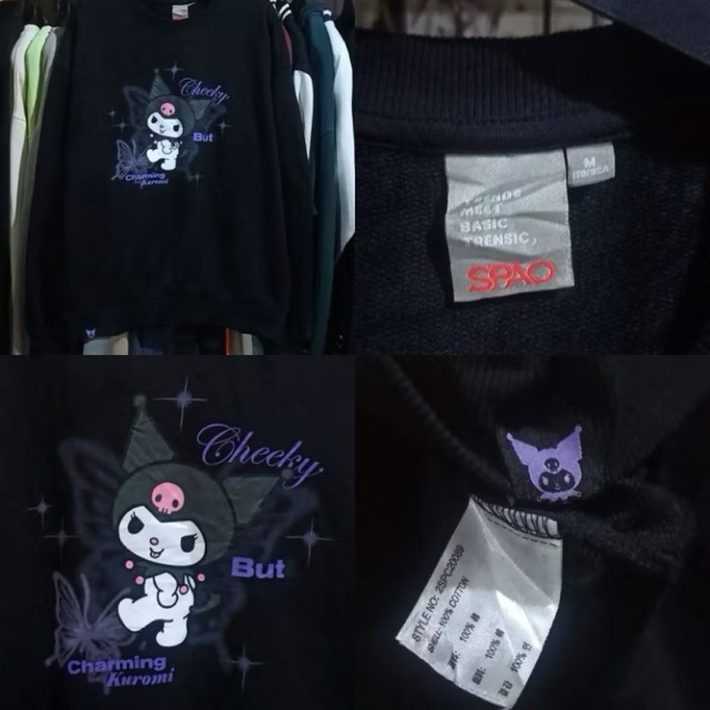 Crewneck cn sweater sweatshirt spao x kuromi disney hitam black ori