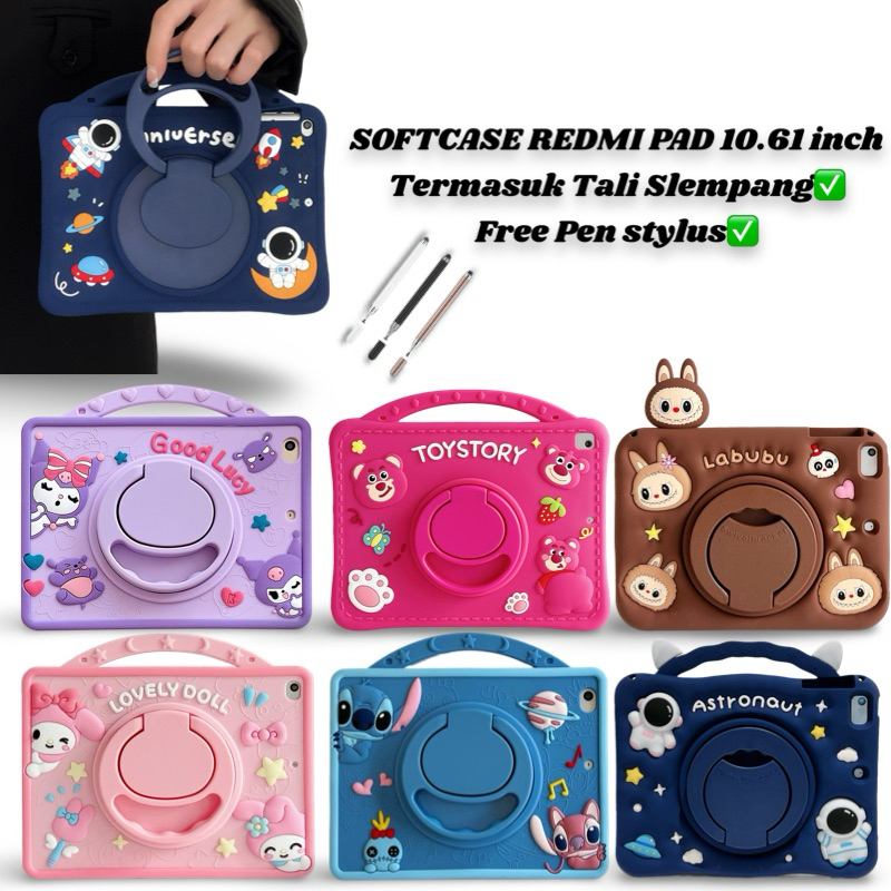 Case Karakter Astronot Kuromi for Redmi Pad 10.61 inch Soft Case Motif Standing Free Bonus Tali dan