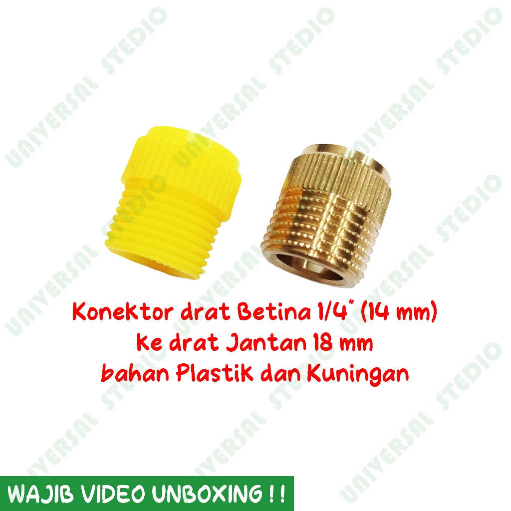 Konektor Nepel Double Nepel Nipple Drat Betina 1/4" 14 mm ke Drat Jantan 18 mm bahan Plastik dan Kun