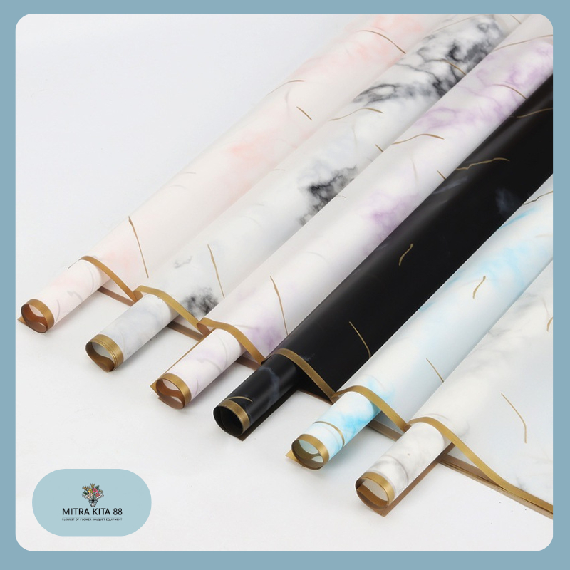 

Isi 20 LEMBAR Kertas Buket Bunga Gold Line Marble Flower Wrapping Cellophane Waterproof KB014