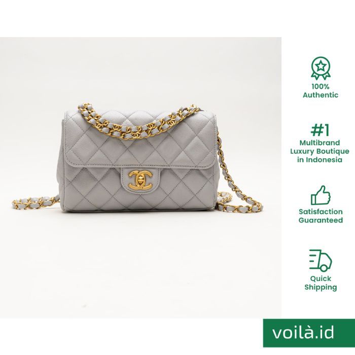 Chanel Classic Flap Bag Caviar Light Grey Ghw