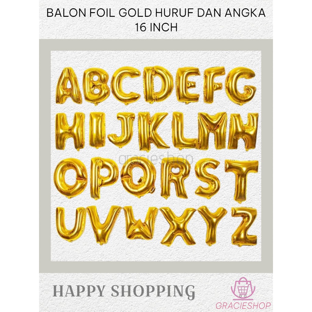 Balon Foil Gold Angka 0 - 9 / Balon Foil Huruf A - Z / Balon Huruf Emas / Balon Angka Emas