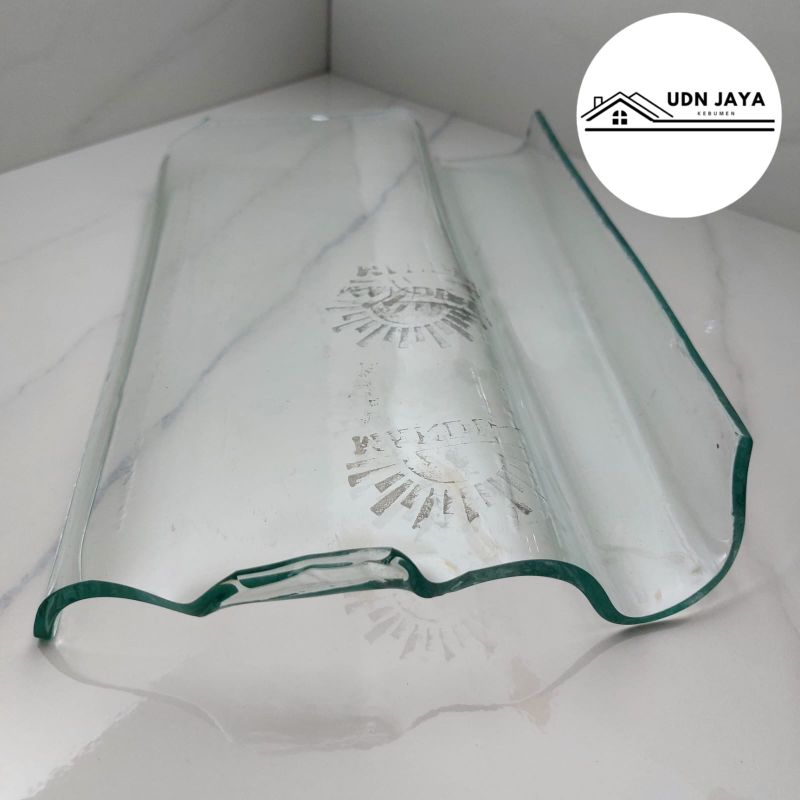 Atap Genteng Kaca Pres Plentong Papak Kotak Tebal 5mm Panjang 29,5cm Lebar 19,5cm Jarak Reng kayu at