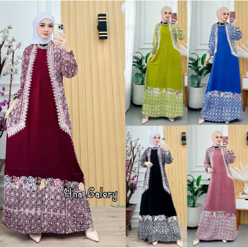 Gamis Motif Rompi Batik Cap Pekalongan Kain Rayon Premium Tebal Adem