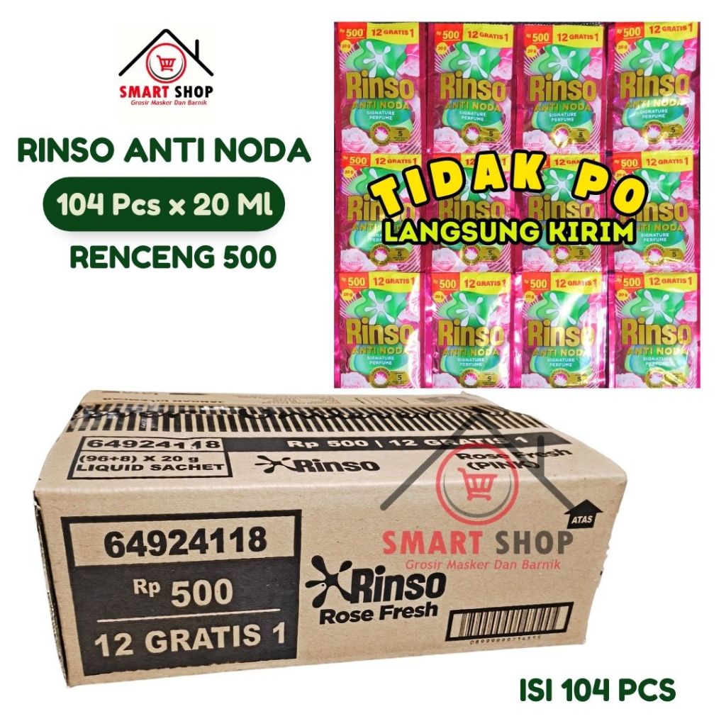 1 DUS Rinso Cair Renceng 20 ml isi 104 sachet Anti Noda