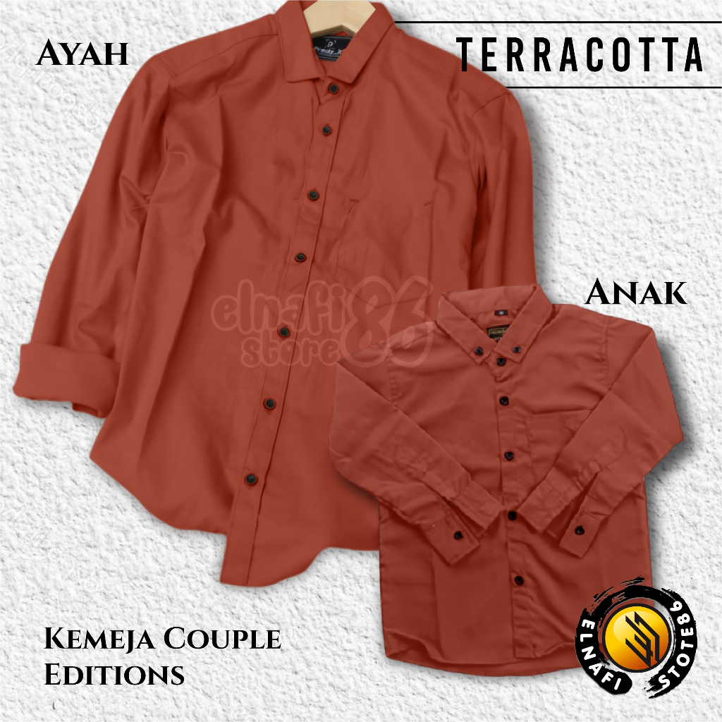 Kemeja Couple Ayah Dan Anak Lengan Panjang - Lengan Pendek - Terracotta Merah Bata Terbaru