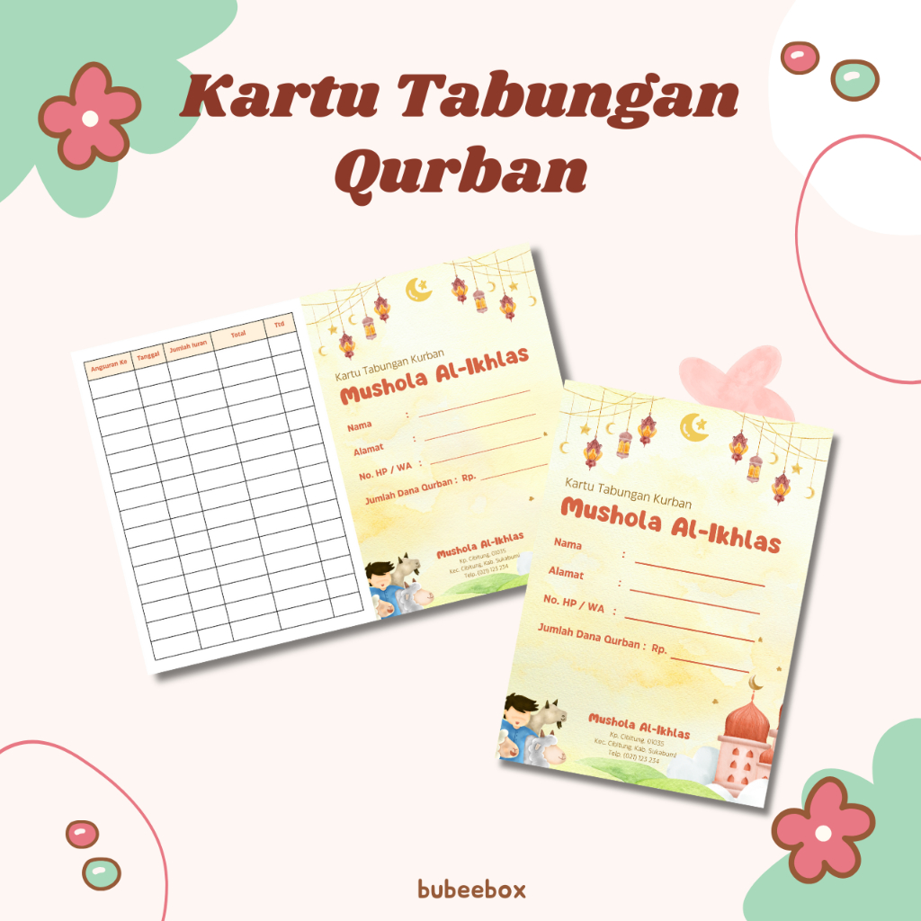 Kartu Tabungan Qurban Idul Adha /Kartu Tabungan / Kartu Qurban / Buku Qurban / Kurban