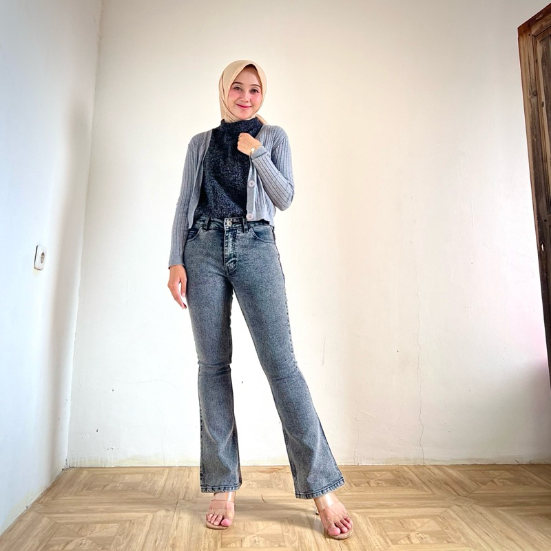 HW CUTBRAY JEANS WANITA | SNOW BLACK | ABU HITAM | HIGH WAIST JEANS CUTBRAY SNOW BLACK